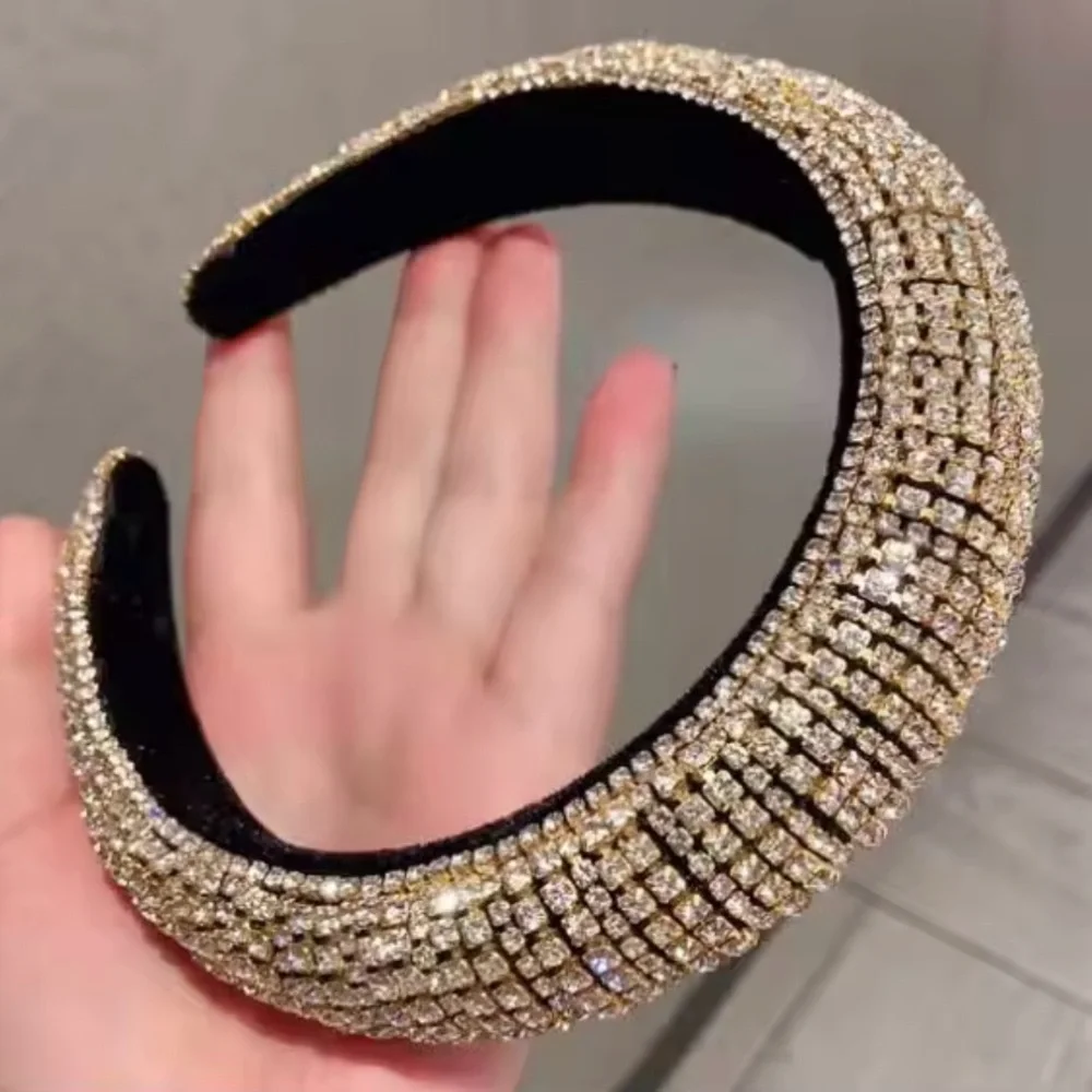 RHINESTONES SPARKLING SHIMMERING BAROQUE BEJEWELED GOLD WITH BLING HEADBAND-NEW